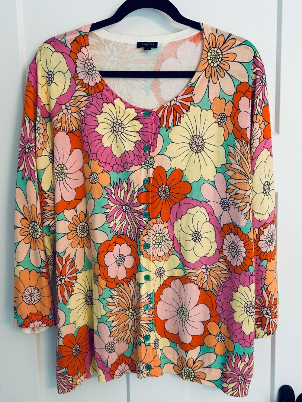 Talbots Multicolor Floral Button-Front Cardigan Pink/Yellow/Orange/Green in 3X